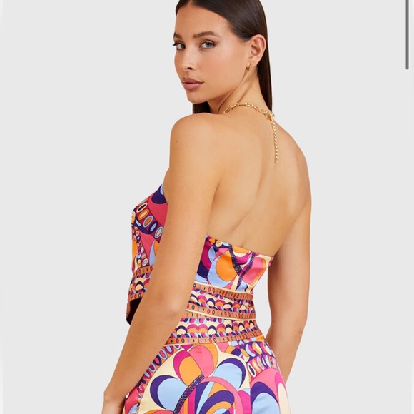 New Guess Marciano Colorful Halter Neck Crop Top Blouse S - Picture 2 of 5